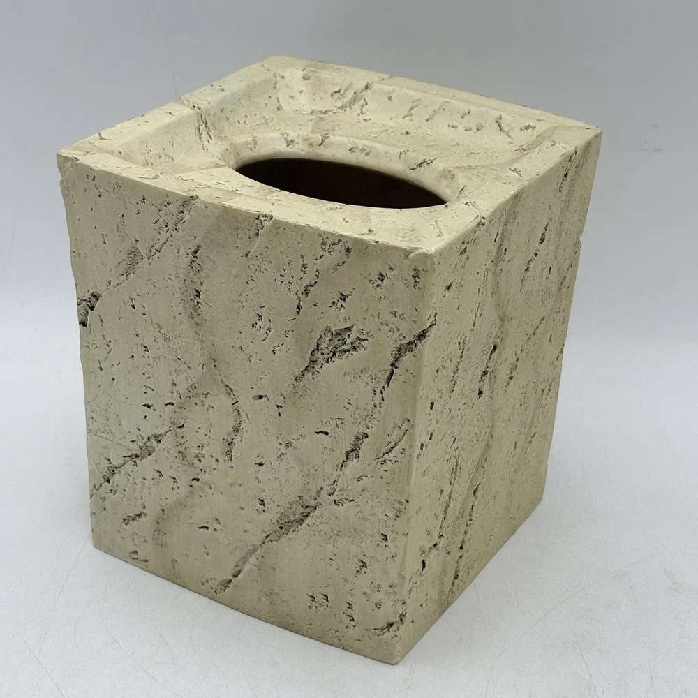 Croscill Quarry Faux Marble Tissue Box Cover Beige Stone Look Bathroom Decor